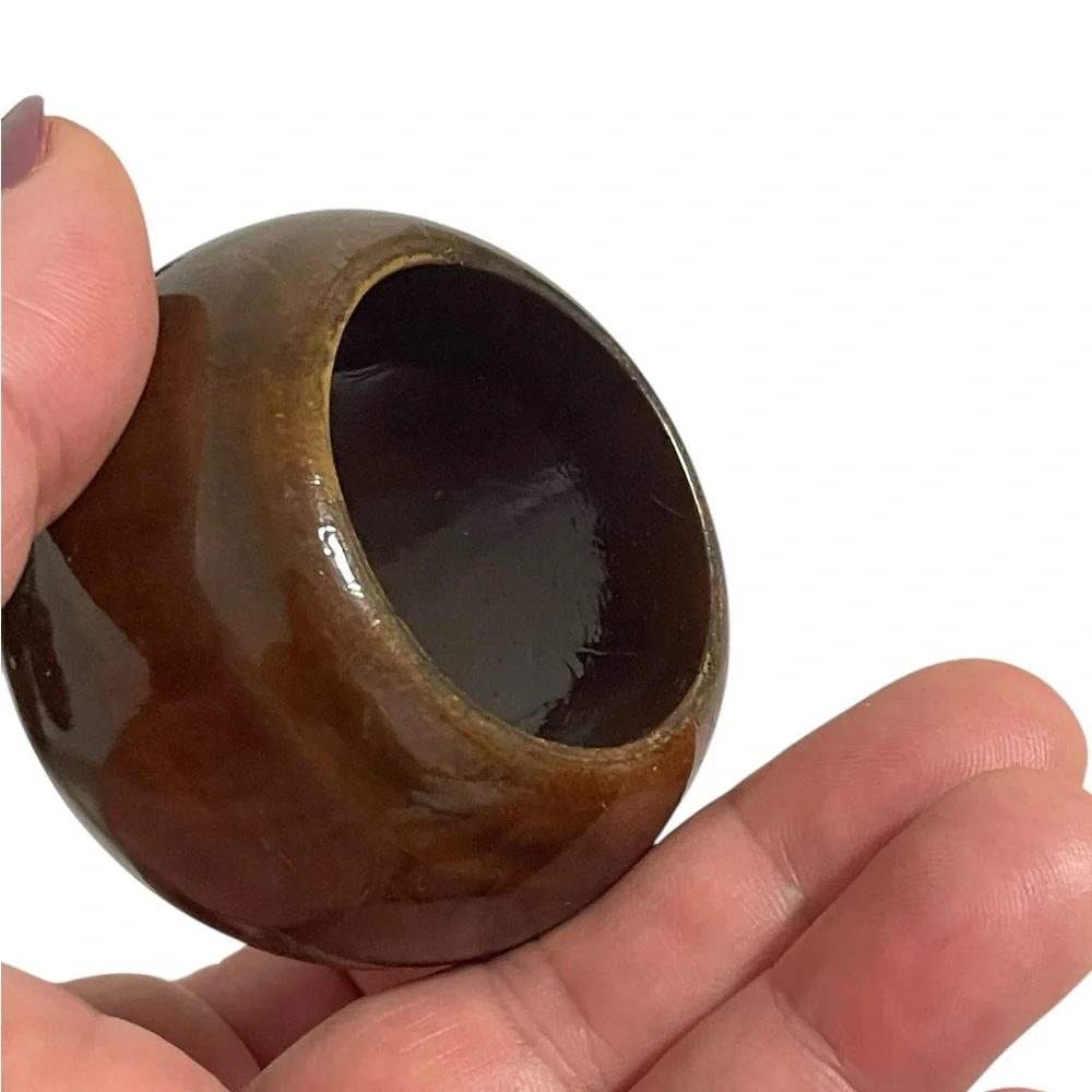 Wooden Napkin Rings Set Of 12 Dark Stained / Polished Wood Round Vintage